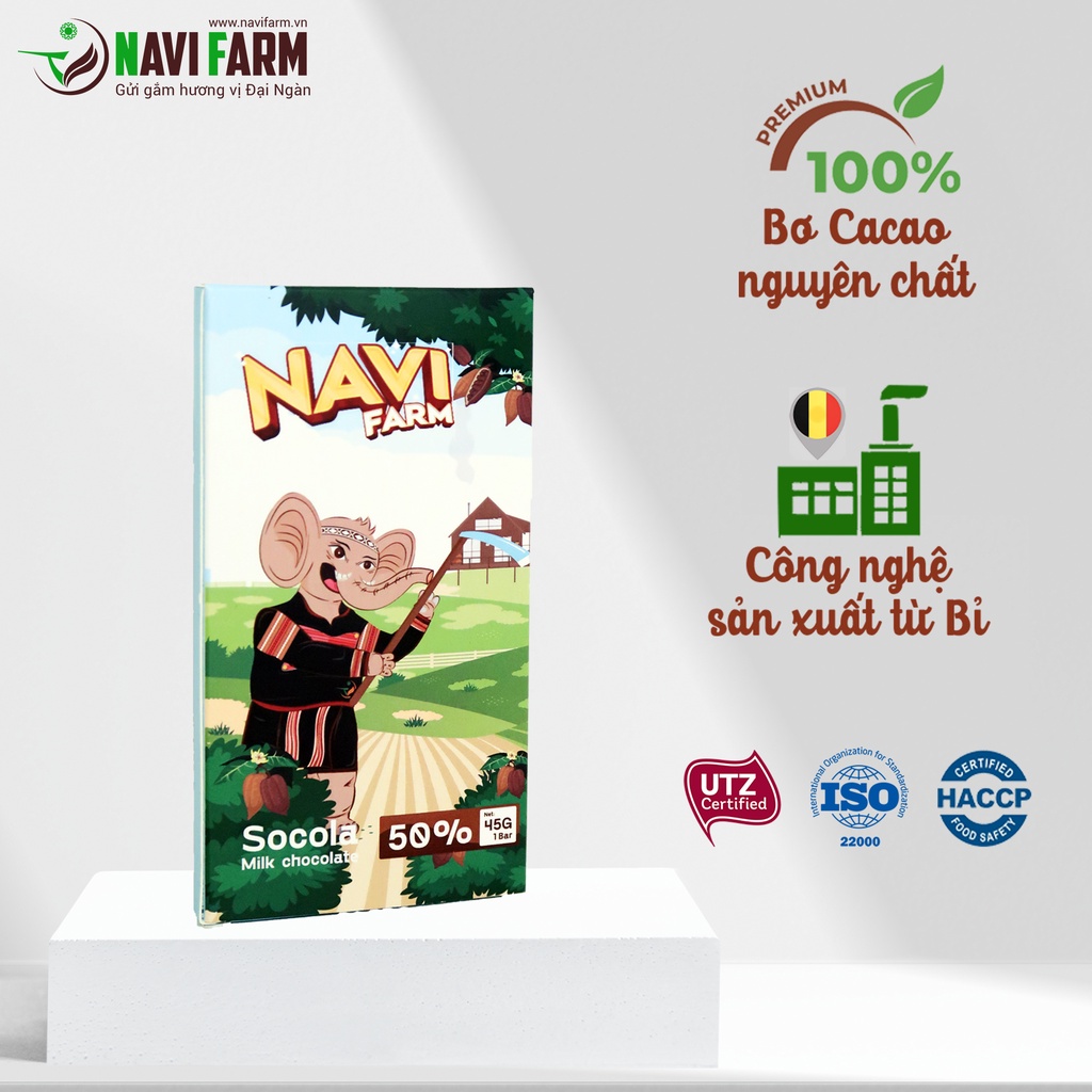 Sô cô la sữa 50% nguyên chất NAVI FARM từ vùng nguyên liệu canh tác bền vững UTZ Đăk Lăk