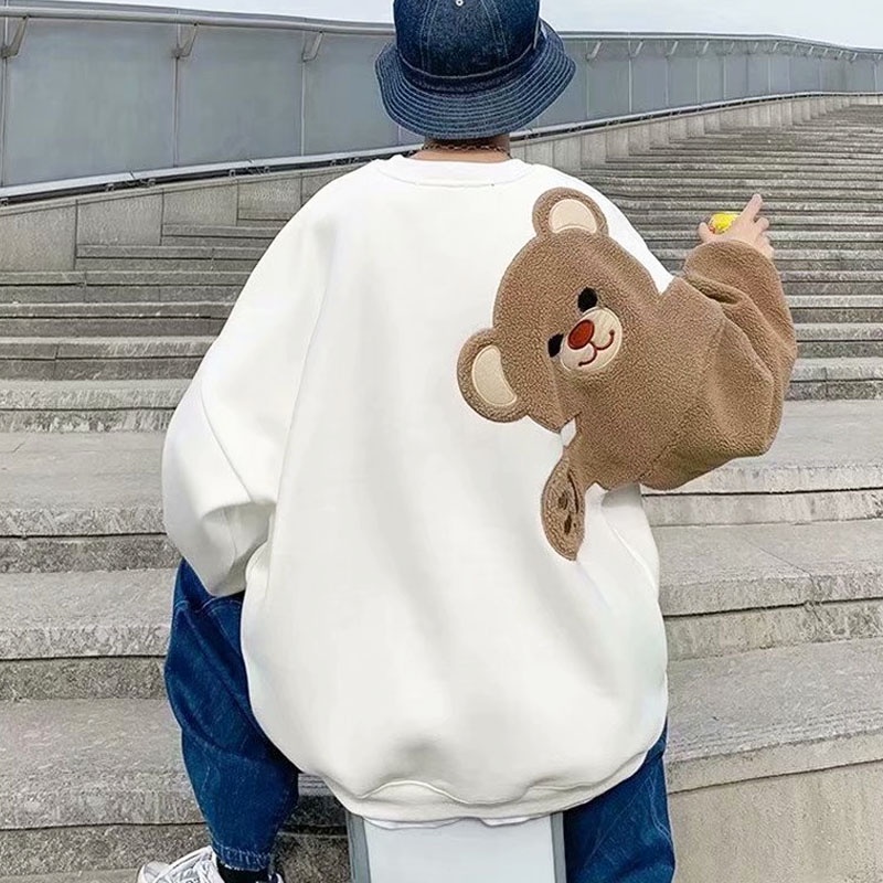 Áo sweater tay dài cổ tròn thêu họa tiết hoạt hình đáng yêu thời trang mùa thu năng động dành cho nam