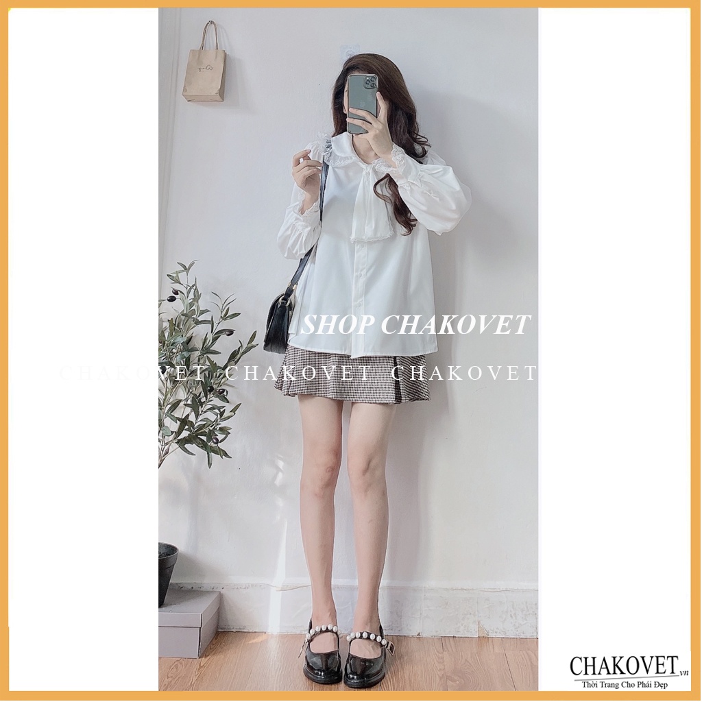 Áo sơ mi nữ dài tay màu trắng CKA870, áo kiểu nữ bánh bèo tay bồng cổ tròn thắt nơ phong cách hàn quốc mặc đi làm đi học | BigBuy360 - bigbuy360.vn
