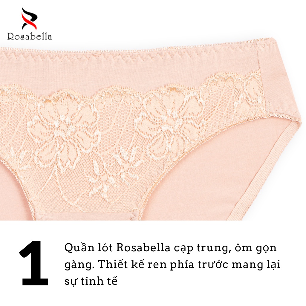 Quần Lót Ren Cạp Trung ROSABELLA Chất Visco Kết Hợp Spandex Kháng Khuẩn Co Giãn 4 Chiều W09