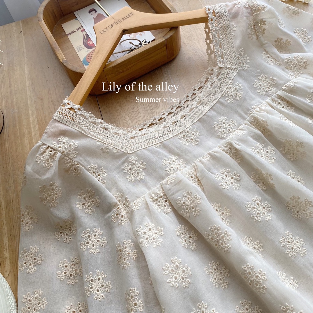 Dolltop thô thêu 2 lớp cổ u viền ren phong cách Ulzzang Hàn Quốc
