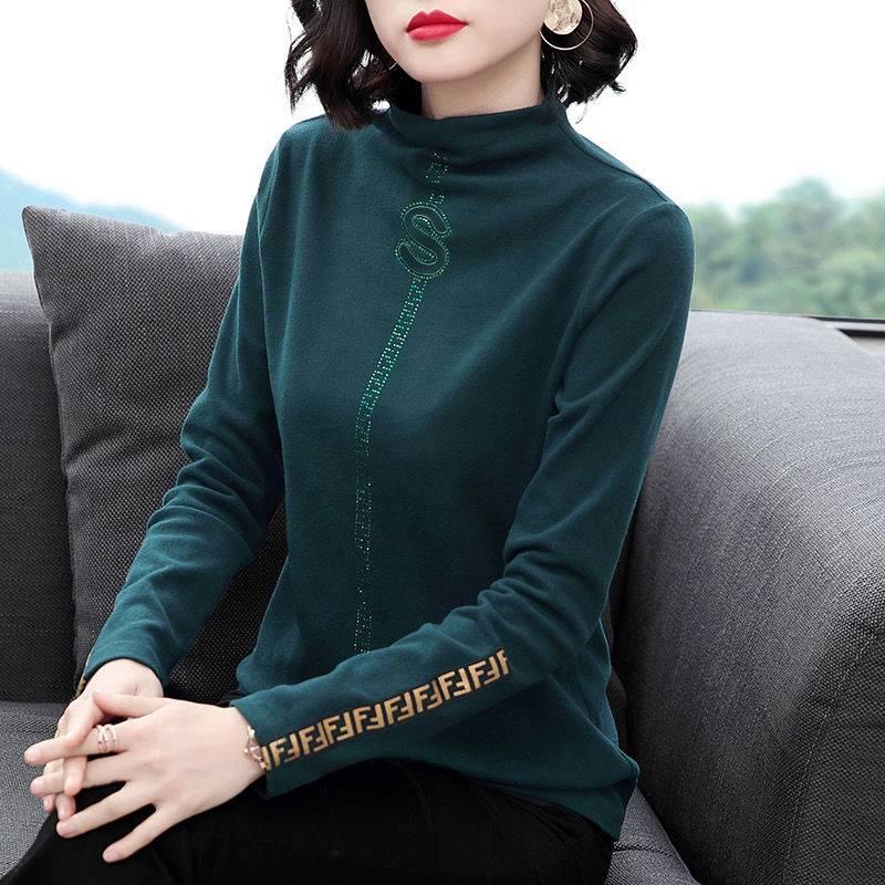 Áo thun tay dài cổ cao thời trang cho phụ nữ trung niên