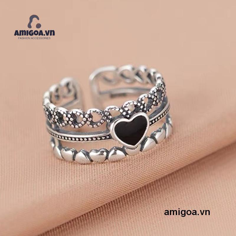 ✨✨Nhẫn Hở Khắc Hình Trái Tim Phong Cách Âu Mỹ Cổ Điển Thời Trang Cho Nữ