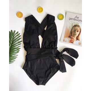 BIkini xẻ ngực chéo lưng (trắng và đen)