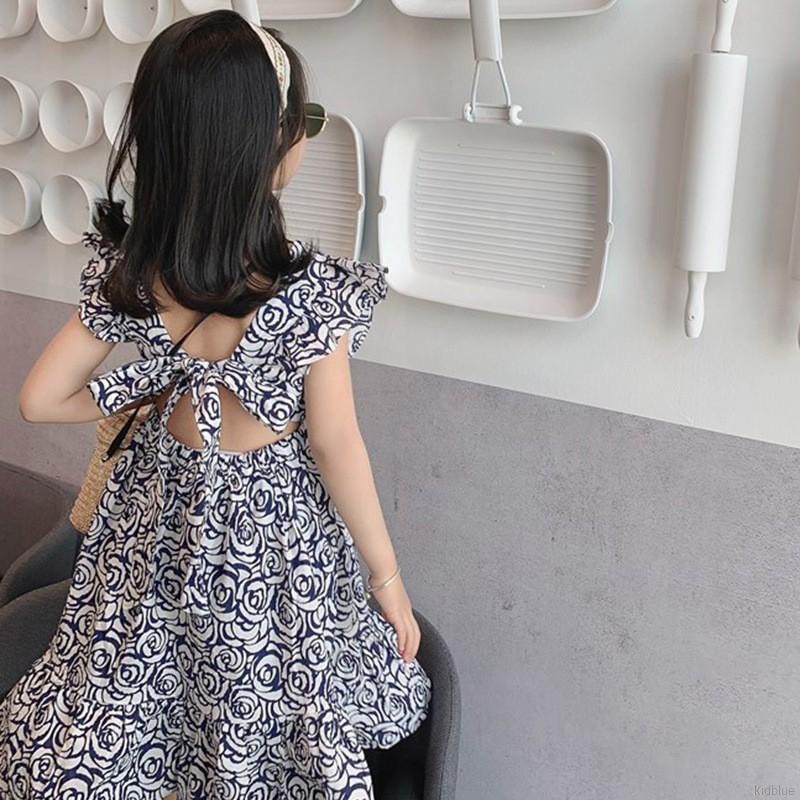 Đầm Công Chúa Cổ Vuông Tay Cánh Tiên In Hoa Thời Trang Mùa Hè Dành Cho Bé Gái