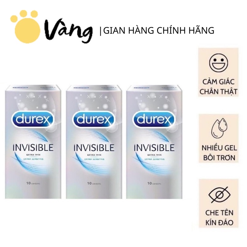 Bao Cao Su Siêu Mỏng Durex Invisible Tăng Va Chạm &amp; Nhiều Gel Chống Khô Rát