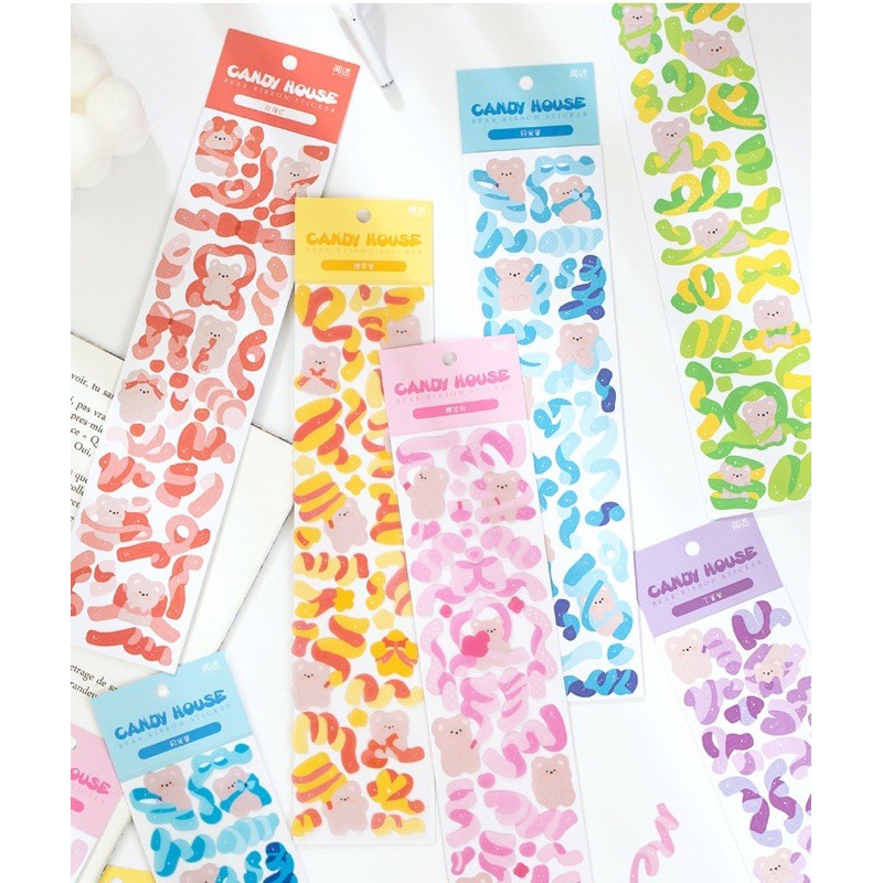 {Khác ~ Có sẵn/ Order} Phụ kiện trang trí: Candy house ~ Bear ribbon sticker/ Hình dán