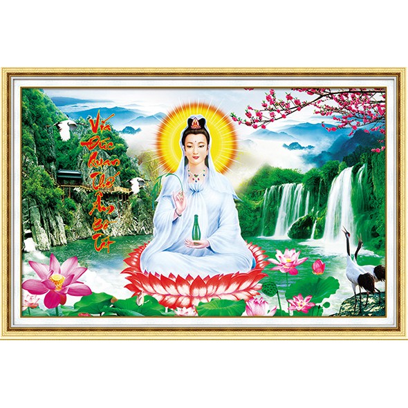 Tranh Đính Đá QUAN ÂM BỒ TÁT (ĐÁ ABC CAO CẤP). Kích Thước: 75cm x 50cm