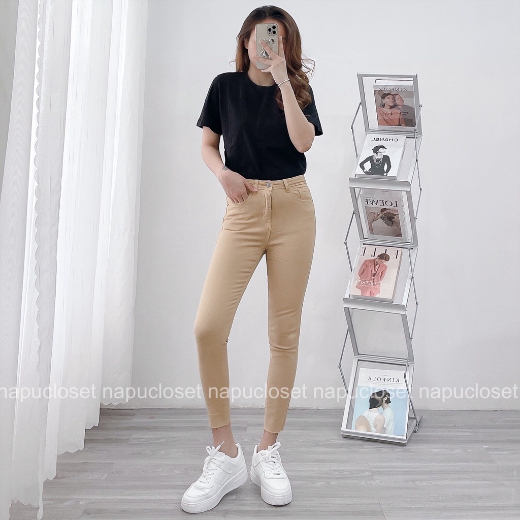 Quần skinny jeans lai cắt dài 90cm màu đen QJ517