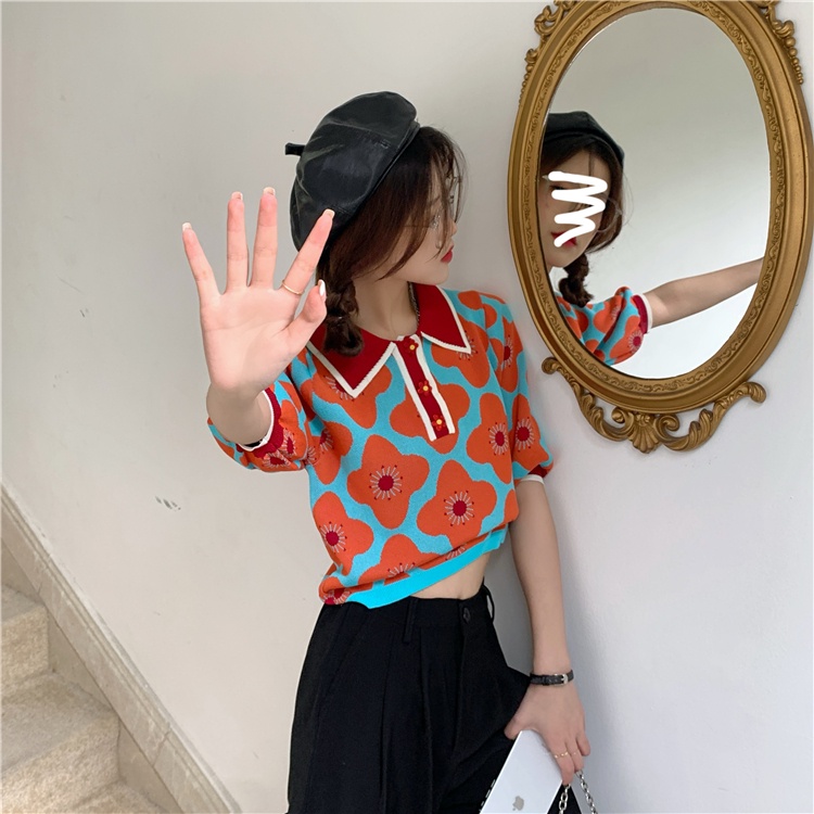 Xiaozhainv Áo Sơ Mi Tay Ngắn In Họa Tiết Hoa Phong Cách Hàn Quốc Cho Nữ