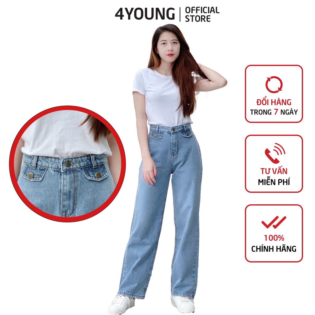 Quần jeans nữ dài ống suông có túi trẻ trung 4YOUNG QJ9