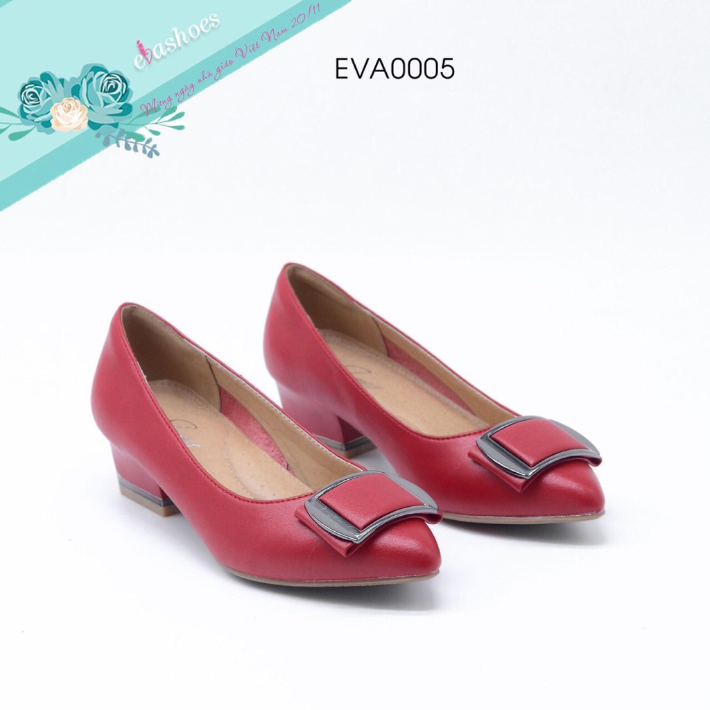 [Mã BMLTA50 giảm 10% đơn 99K] Giày cao gót đế vuông mũi nhọn phối khuy kim loại tổng hợp 3cm Evashoes EVA0005