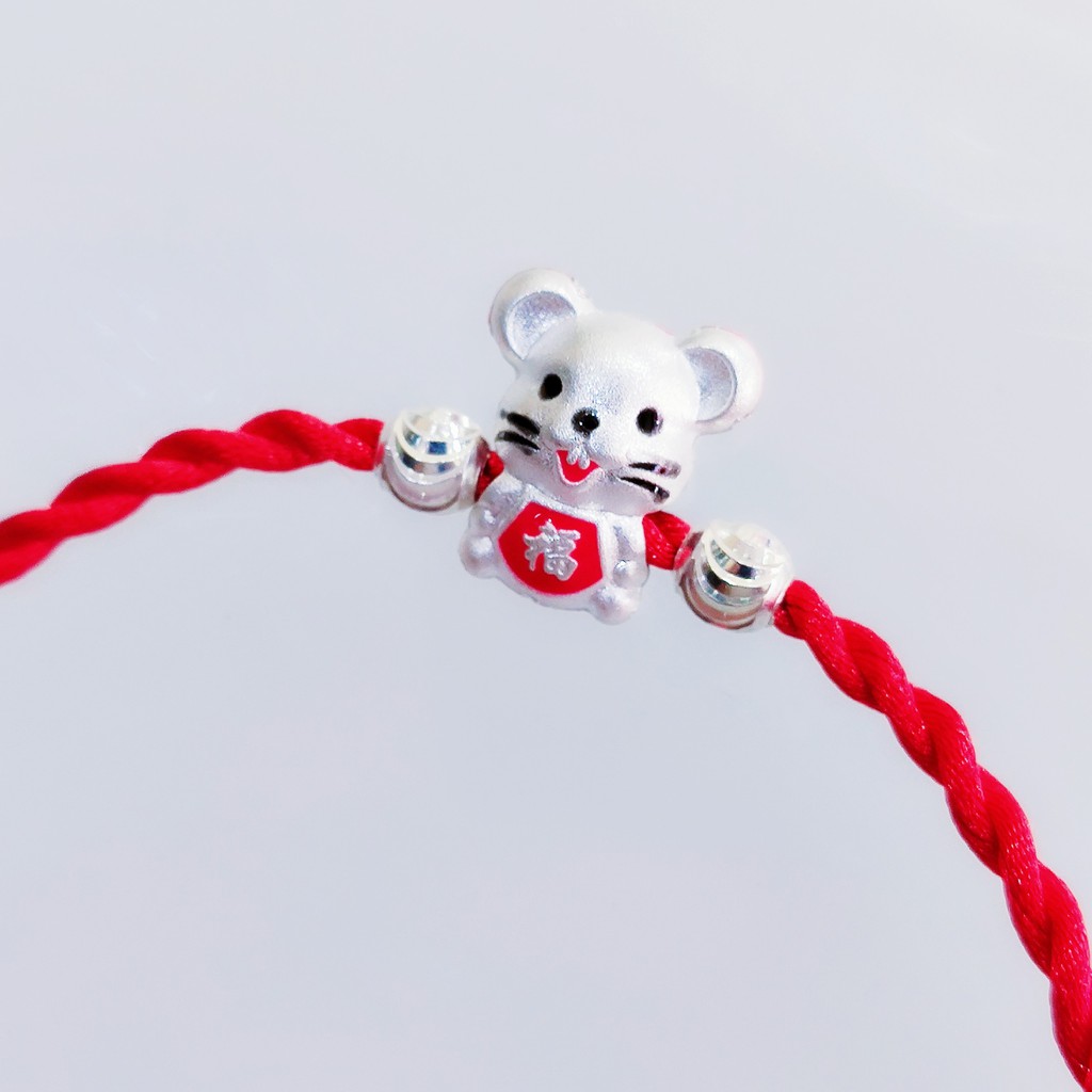 Vòng chỉ đỏ mix charm chuột bạc ta Van Jewelry V10325