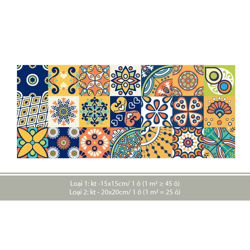 [Giá 3K] Decal gạch bông trang trí_kt 1 ô 15x15 và 20x20cm | BigBuy360 - bigbuy360.vn