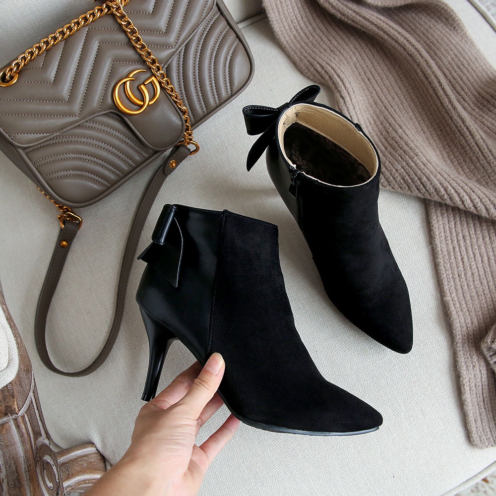 IELGY Giày Bốt Cao Gót 7cm Mũi Nhọn Màu Trơn Phối Khóa Kéo Cá Tính Cho Nữ