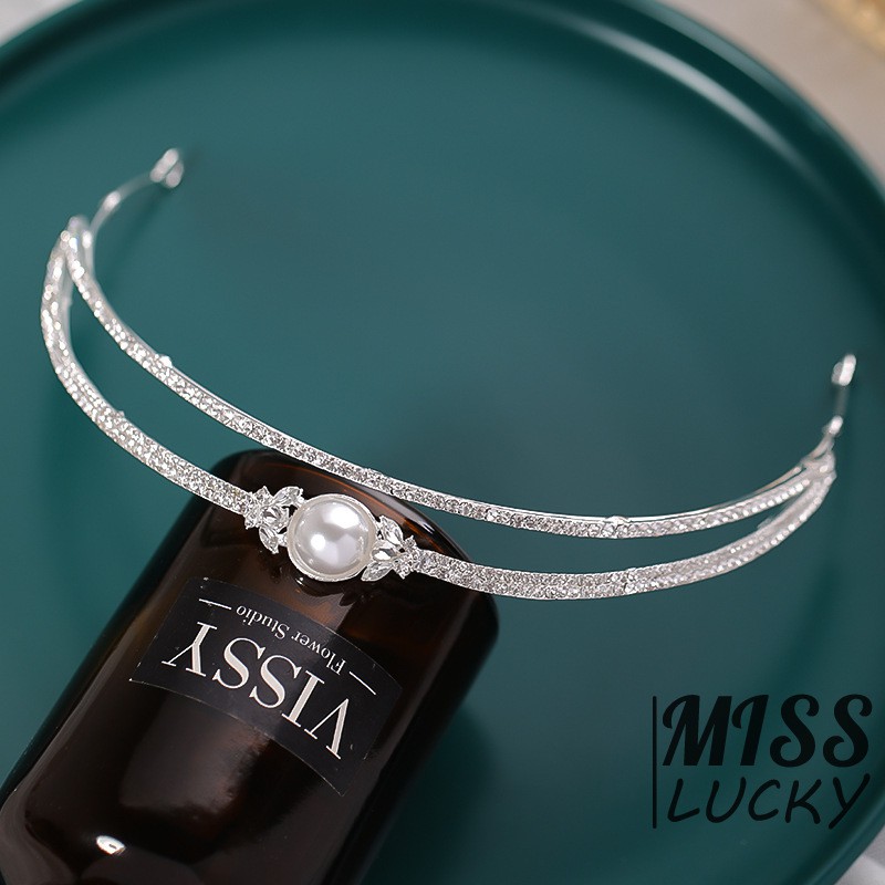 Băng đô nửa vòng tròn đính đá &amp; ngọc trai đơn giản mới 2021