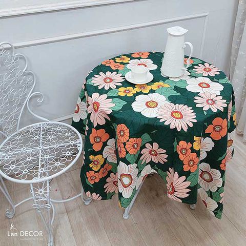 Khăn trải bàn đẹp Landecor họa tiết cúc họa mi phong cách vintage (khổ 2,4m) - TB504