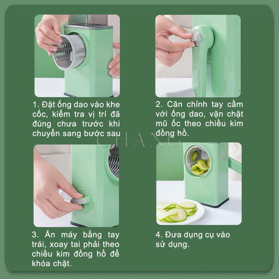 Máy Thái Lát Rau Củ Đa Năng Kèm 6 Lưỡi Dao Cắt - Thái Lát Bào Cắt Củ Quả