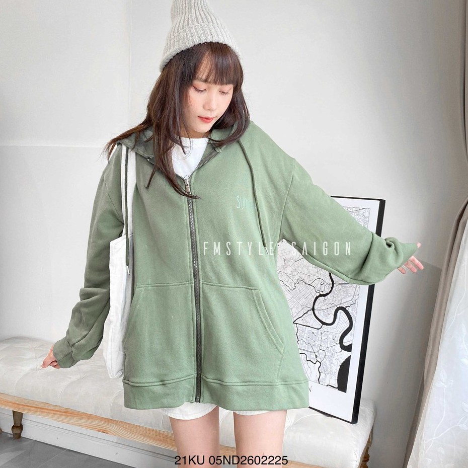 Áo khoác nỉ có nón chống nắng thêu SUMMER ulzzang thời trang nữ FmStyle SaiGon 21KU05ND2602