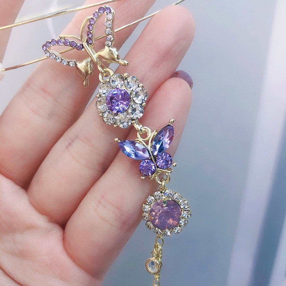 Vòng cổ choker đính ngọc trai và hoa tua rua màu tím thời trang cho nữ