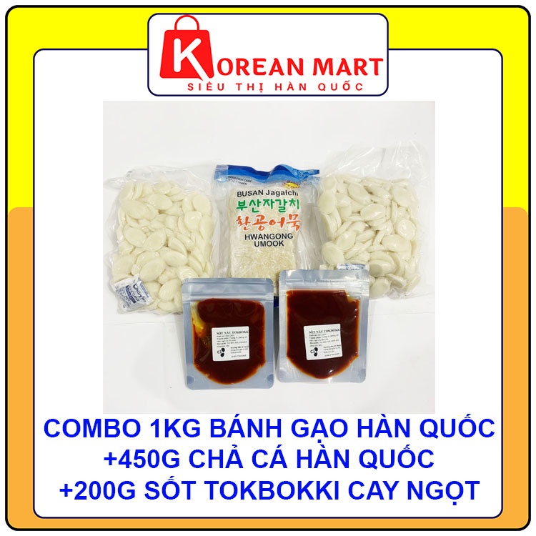 COMBO BÁNH GẠO TOPOKKI HÀN QUỐC 1KG KÈM SỐT TOKBOKKI 200G + 1 CHẢ CÁ LIÊN DOANH 450G