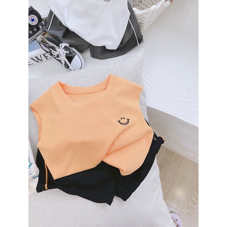 Bộ Ba Lỗ Sát Nách Bé Trai Chất Cotton Khô Cao Cấp Quần Áo Hè Cho Bé Thêu Hình Mặt Cười Moobaby Shop