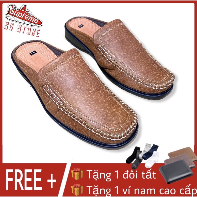 [MIỄN SHIP+QUÀ TẶNG]Giầy sục nam hở gót mũi khâu da bò 100% SƠN HÀ - GS08u