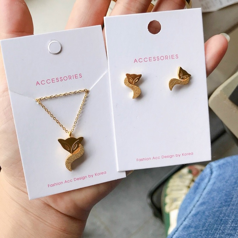 Bộ Trang Sức Bông Tai Và Dây Chuyền Nữ Titan Ko Đen Hồ Ly TT 4072