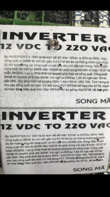 Mạch kích điện INVETER từ 12v DC lên 220v AC