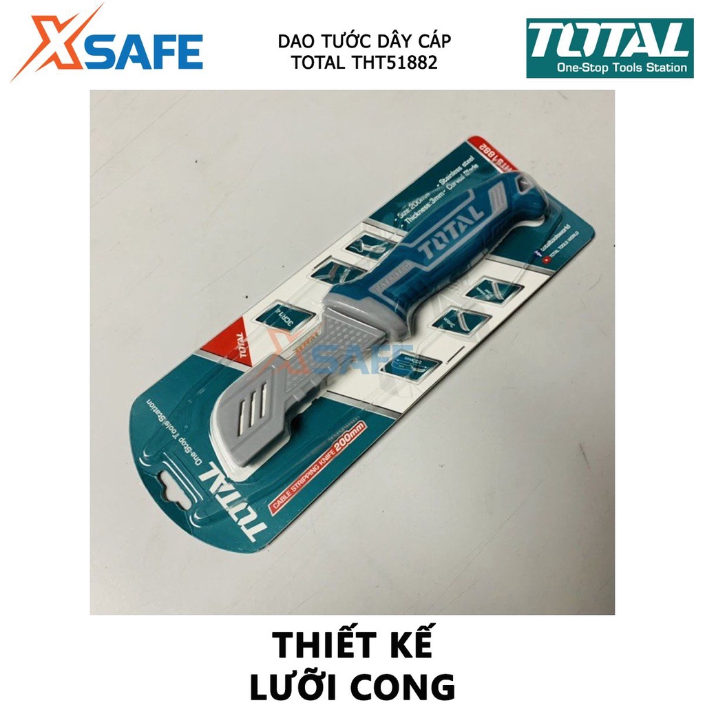 Dao tước dây cáp lưỡi cong TOTAL THT51882 | dụng cụ tuốt dây điện Kích thước 200mm, Chất liệu thép không gỉ, Có nắp vỏ