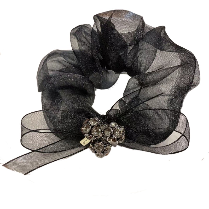 Dây Buộc Tóc Cao Su Co Giãn Phối Nơ Đính Đá Phong Cách Hàn Quốc Cho Nữ