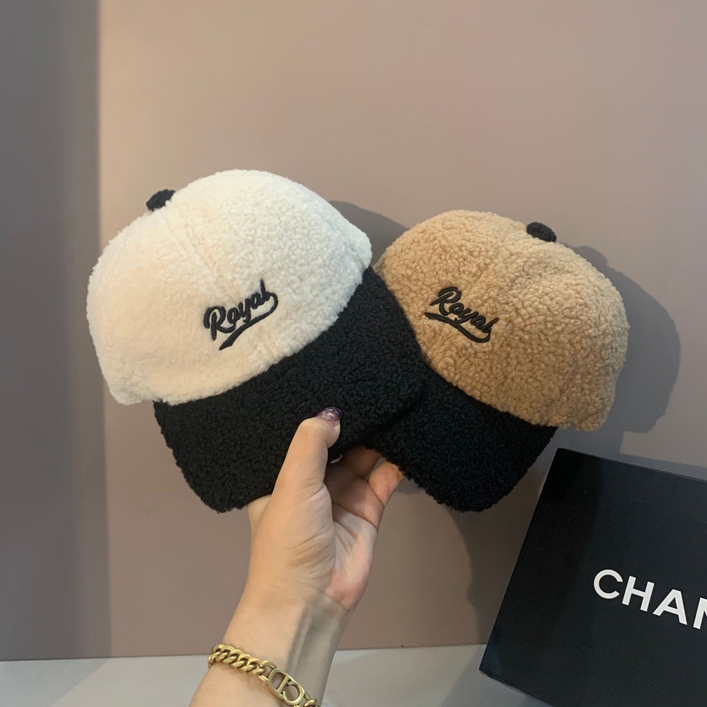 Mũ lưỡi trai phối vải lông màu sắc thời trang Hàn Quốc cho nữ