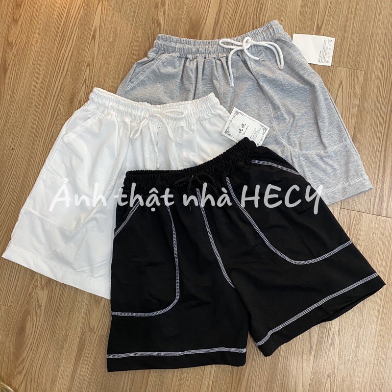 Quần Đùi Short Viền Kẻ Nổi - Hecy.Clothing [FREESHIP] - Shorts mặc ở nhà, sooc ngủ cạp chun trơn màu basic Ulzzang HO