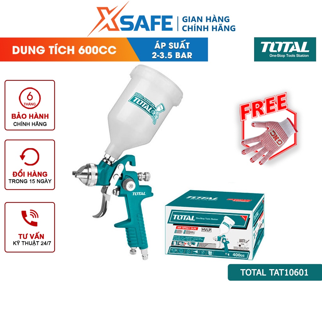 Súng phun sơn TOTAL TAT10601 1.4mm, chiều rộng bình 180-250mm, dung tích bình 600cc - chính hãng