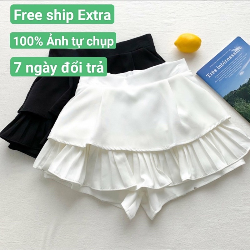 Chân váy xếp ly chân váy ngắn 2 tầng dáng kèm túi hàng quảng châu