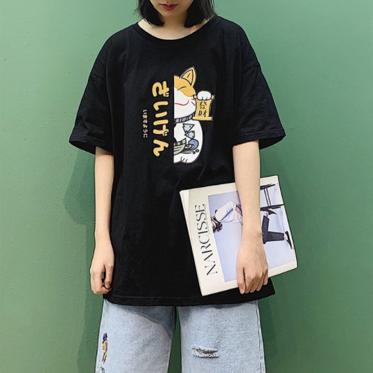 [ Ảnh thật ] Áo Thun Nam Nữ Tay Lỡ Unisex Phông Trơn Oversize Form Rộng Basic Tee Hình Chó Shiba
