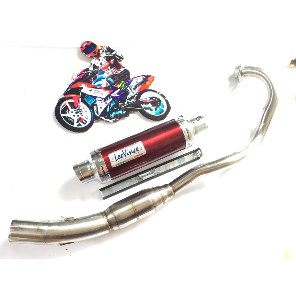 Pô leovince ĐỎ FULL CỔ bầu hơi inox GẮN NHIỀU LOẠI XE exicter, winer, sonic, raider, satria, gsx, fz, tfx, cbr, r15,...