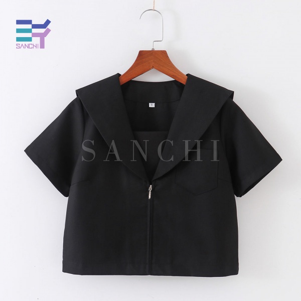 Bộ Đồng Phục Học Sinh Nhật Bản Sanchi Tay Dài Cổ Bẻ Màu Đen/Trắng