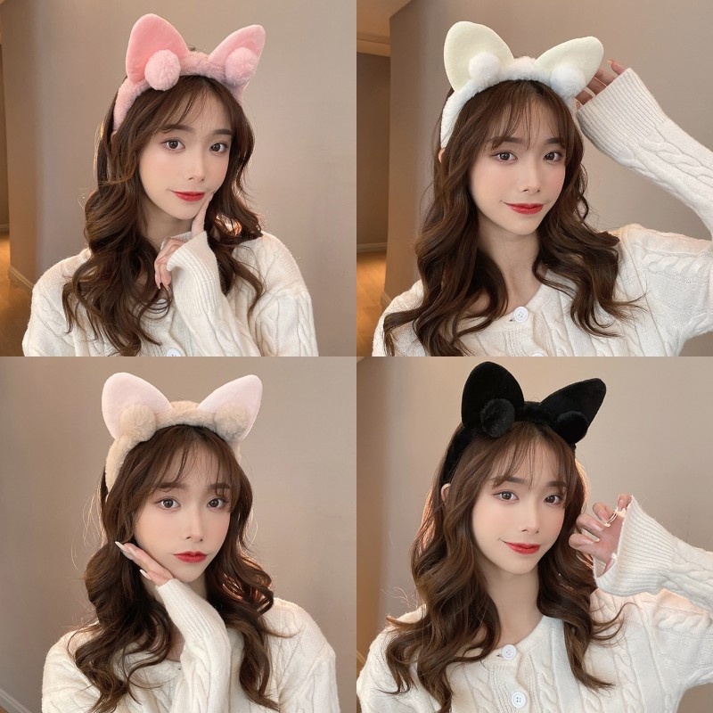 Băng Đô Rửa Mặt Hình Tai Mèo Bằng Lông Nhung Dễ Thương Xinh Xắn