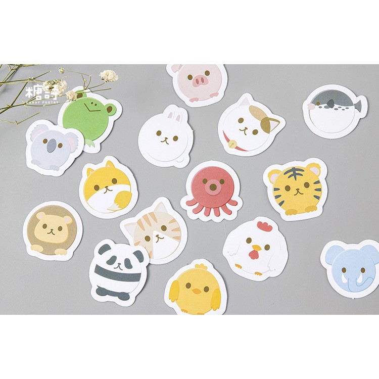 Hộp 45 miếng sticker mẫu động vật tròn