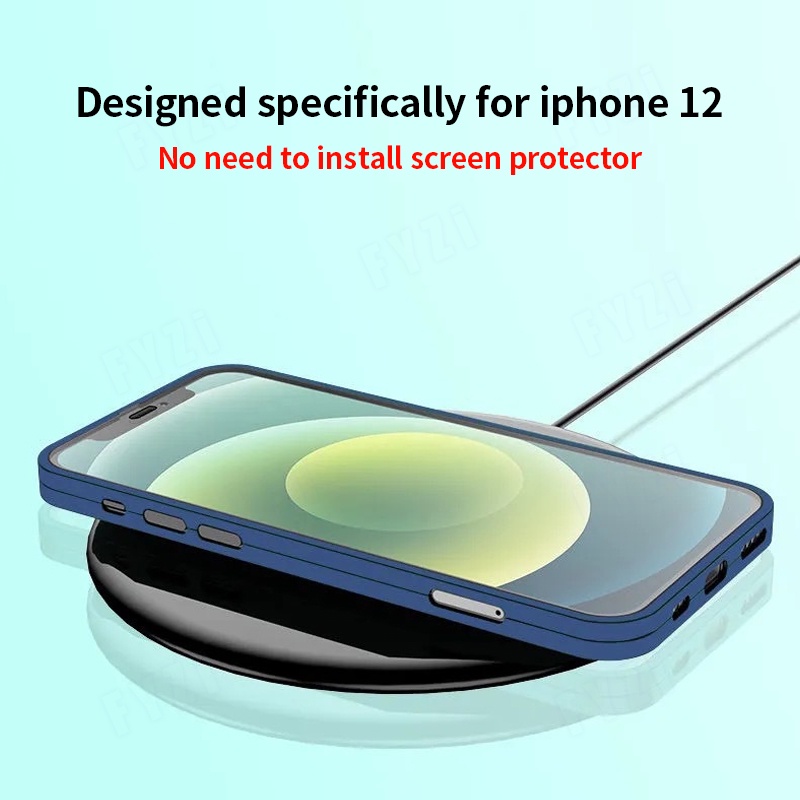 Ốp điện thoại TPU mềm bảo vệ màn hình 9H bao phủ toàn bộ 360 ° cho iPhone 12 pro