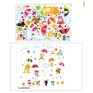 decal dán tường thú che dù