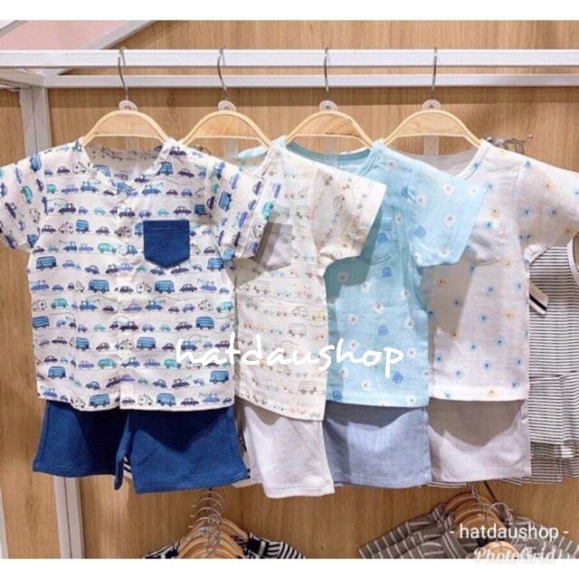 Bộ bé trai cúc giữa Lullaby BST Poplin 2019 hình oto