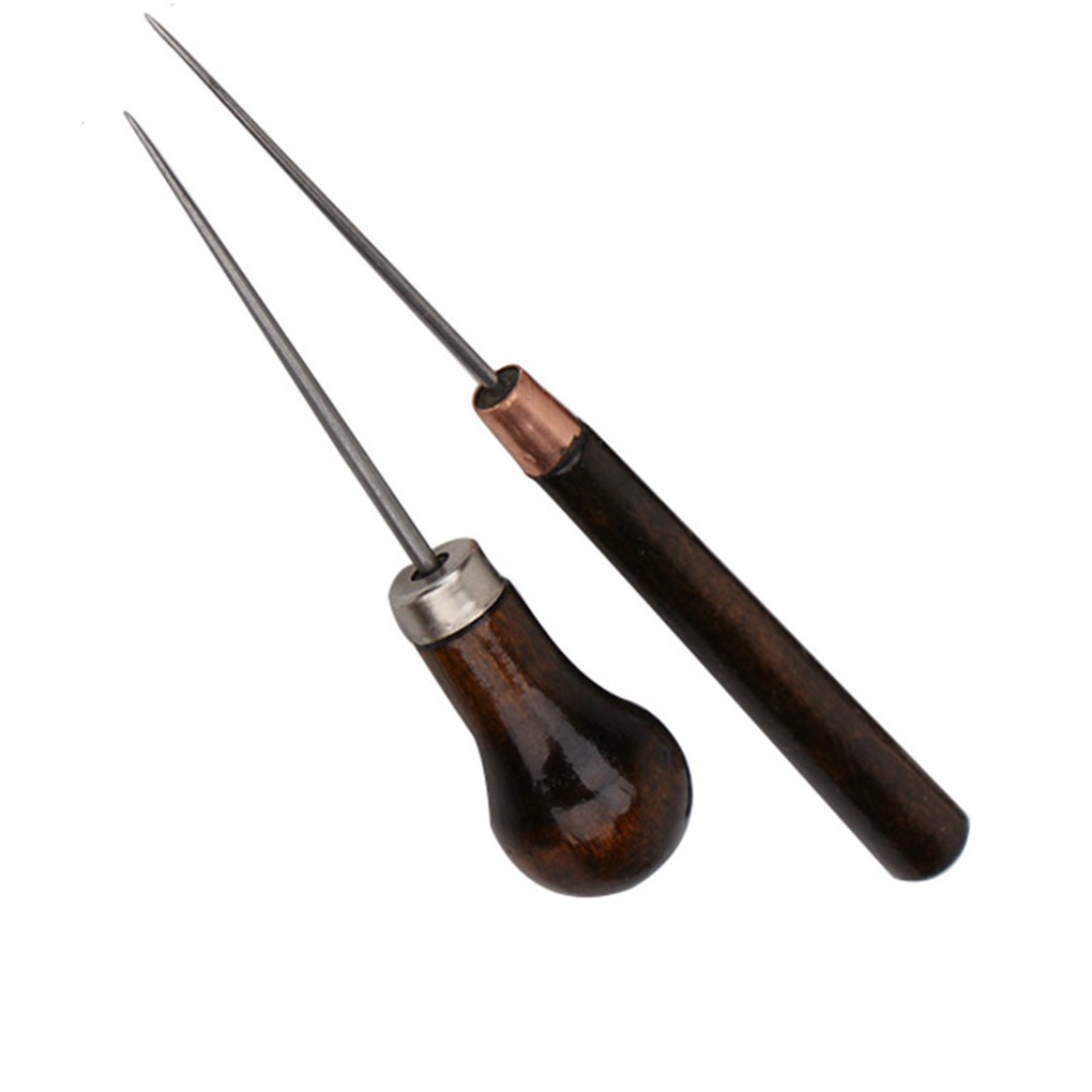 Set 2 Dùi Tay Cầm Gỗ Dùng Đục Lỗ Vải Da Sử Dụng Tiện Lợi