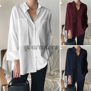 Áo Sơ Mi Tay Dài Cổ Bẻ Thiết Kế Dáng Rộng Thoải Mái