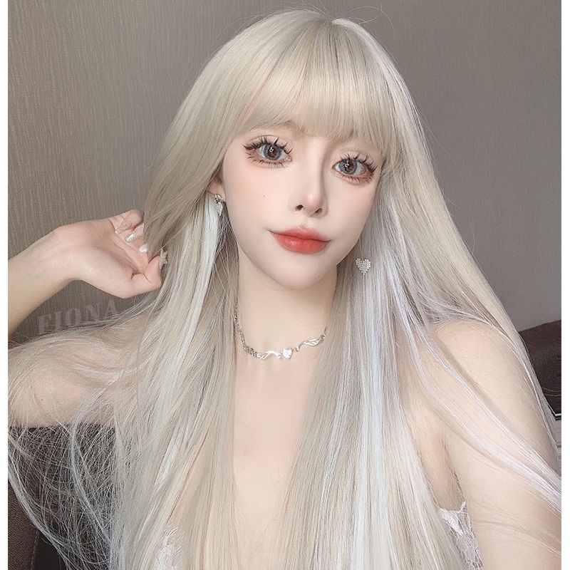 Tóc Giả Dài Thẳng Màu Hồng Sáng Tự Nhiên Phong Cách lolita Hàn Quốc Cho Nữ