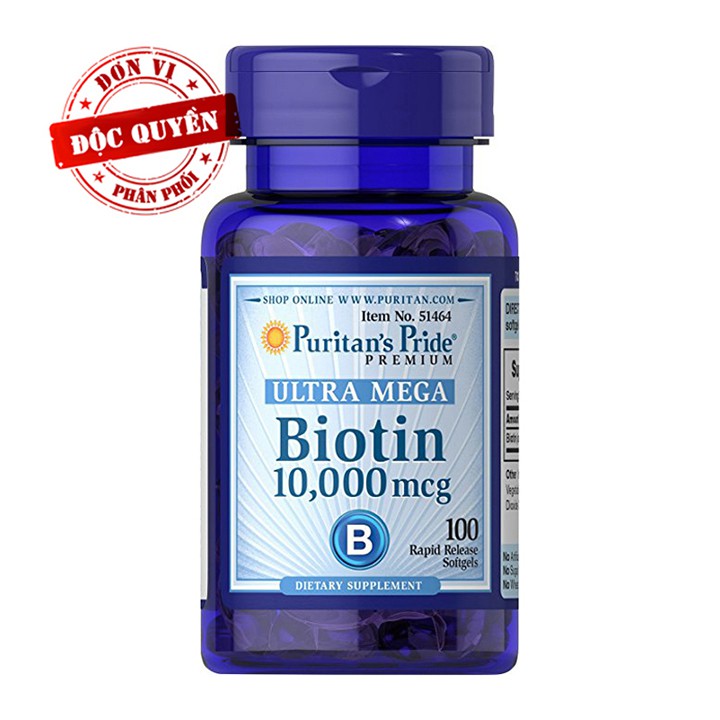 Viên uống kích thích tóc mọc tự nhiên, kiềm dầu cho da Puritan's Pride Ultra Mega Biotin 10.000mcg 100 viên | BigBuy360 - bigbuy360.vn
