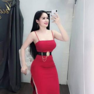 Đầm body 2 dây xẻ tà