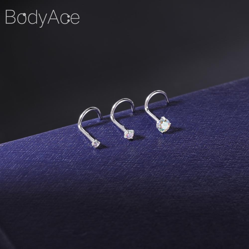 1 Khuyên Mũi Thép Không Gỉ Mạ Bạch Kim Đính Đá Zircon 18K Chống Dị Ứng 5A