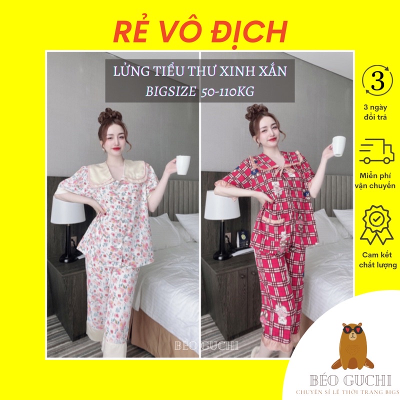 [Mã 66FASHIONSALE giảm 15K đơn 150K] Lửng Xinh 50-110kg K3L Béo Guchi Bigsize Pijama Lụa cao cấp mềm mịn- Đồ bộ nữ xinh